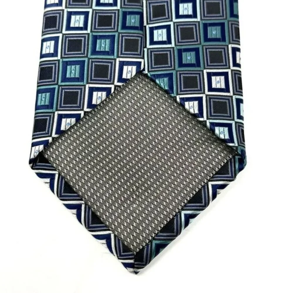GIORGIO BRUTINI Callezione 100% Polyester Necktie Blue Brown Square 60x3.5‎